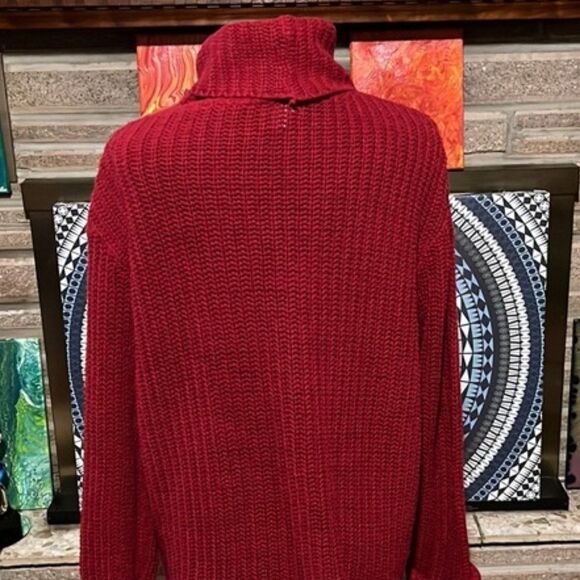 Chelsea Studio Red Chunky Knit Oversized Pullover Sweater Fringe Medium - Picture 7 of 9